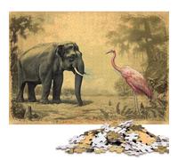 Rompecabezas Cuadrado Vintage de 1000 Piezas con diseño de Elefante y pájaro para Adultos, Rompecabezas de Madera, Juego práctico de 1000 Piezas (75x50cm)