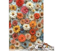 Rompecabezas Cuadrado Vintage de 1000 Piezas con diseño de Flores de Zinnia para Adultos, Rompecabezas de Madera, Juego práctico, 1000 Piezas (75 x 50 cm)