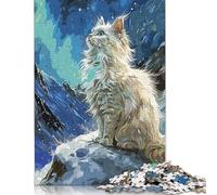 Rompecabezas Cuadrado Vintage de 1000 Piezas con un Bonito Gato Blanco para Adultos, Rompecabezas de Madera, Juego práctico, 1000 Piezas (75 x 50 cm)