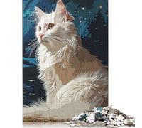 Rompecabezas Cuadrado Vintage de Gato Blanco de 1000 Piezas para Adultos y Rompecabezas de Madera, Juguetes educativos, Juegos Familiares, 1000 Piezas (75 x 50 cm)