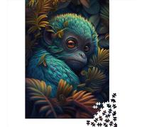 Rompecabezas Cuadrados creativos de 500 Piezas con diseño de Mono alienígena Tropical en Color Cian para Adultos, Rompecabezas de Madera, Juegos de desafío únicos (52 x 38 cm).