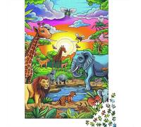 Rompecabezas Cuadrados de 500 Piezas con Animales de la Selva para Adultos, Rompecabezas de Madera, Juguete, decoración de Pared, 500 Piezas (52x38cm)