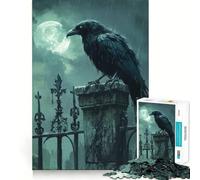 Rompecabezas Cuervo en la Puerta del Cementerio de 1000 Piezas para Adolescentes Fortalece la Memoria, Calma, relajación, Bordes Suaves Regalo increíble (50x75cm)