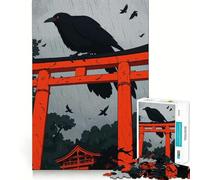 Rompecabezas Cuervo en una Puerta Torii bajo la Lluvia de 1000 Piezas para Adolescentes Fortalece la Memoria, Calma, relaja, Bordes Suaves ¡Un Regalo increíble! (38x26cm)