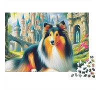 Rompecabezas Cute Dog 1000 Piezas para Adultos Pareja de Sheltie en Jardín de Castillo de Hadas Premium Grueso Robusto Desafiante Alivio de Estrés Juego Familiar 70x50cm/1000pcs