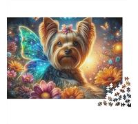 Rompecabezas Cute Dog 1000 Piezas para Adultos Yorkshire Terrier Hada con Alas Desafiante Difícil Premium Grueso Robusto Vibrante Alivio de Estrés 52x38cm/1000pcs