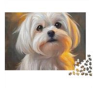 Rompecabezas Cute Dog San Valentín 1000 Piezas Regalo para Adultos Retrato de Maltés Premium Grueso Robusto Vibrante Desafiante Alivio de Estrés 38x26cm/1000pcs