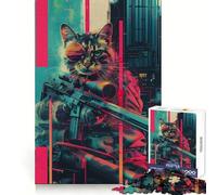 Rompecabezas Cyberpunk Cat de 1000 Piezas para Adolescentes, Juguete para ejercitar la Mente, Tiempo de convivencia, Pieza de colección de Arte de Corte preciso 38x26cm