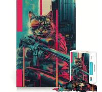 Rompecabezas Cyberpunk Cat de 1000 Piezas para Adolescentes, Juguete para ejercitar la Mente, Tiempo de convivencia, Pieza de colección de Arte de Corte preciso 38x26cm