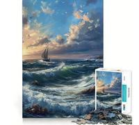 Rompecabezas de 1000 Barcos al Atardecer en el océano Diseño Actividad de Juego Inteligente Juego Divertido para el Tiempo Libre Regalo Ideal para cumpleaños 50x75cm