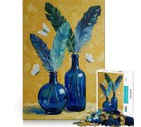 Rompecabezas de 1000 Botellas Azules con Plumas y Mariposas Diversión para armar con precisión,Actividad Cerebral Inteligente,Entretenimiento para Relajarse,Regalo de cumpleaños 38x52cm