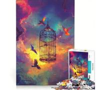 Rompecabezas de 1000 pájaros escapando de una Jaula, Juguetes para armar, Actividades Familiares, con Piezas de Formas aleatorias Que encajan Perfectamente 50x75cm