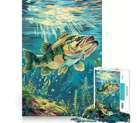 Rompecabezas de 1000 Peces lubina bajo el Agua,decoración de Bordes limpios,Juguete Creativo para desarrollar la Habilidad,fácil de Usar,Divertido, (50x75cm)