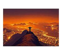 Rompecabezas de 1000 piezas (52 x 38 cm) para adultos, vista nocturna de Río de Janeiro: Cristo Redentor con vistas a las montañas y el mar, pintura decorativa artística