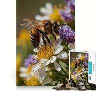 Rompecabezas de 1000 Piezas Abeja sobre Flor Blanca,Corte Exacto,Juego de lógica,Juego Relajante, (38x26cm)
