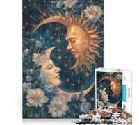 Rompecabezas de 1000 Piezas Abrazo Floral del Sol y la Luna Juego de ingenio difícil y desafiante Regalo de cumpleaños obsequios 38x26cm