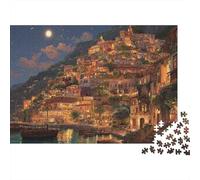 Rompecabezas de 1000 Piezas Acogedor Pueblo costero, Pueblo de montaña al Atardecer, para Adultos. Juego Educativo. Hermosa decoración. Difícil y desafiante 70x50cm