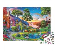 Rompecabezas de 1000 Piezas Acogedora Cabaña con diseño de Arroyo Arcoíris. para Adultos Mayores de 12 años. Juego Educativo. Hermosa decoración. Difícil y desafiante 52 x 38 cm