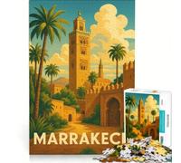 Rompecabezas de 1000 Piezas Affiche Vintage Marrakech | Juego práctico difícil y desafiante Regalos únicos para cumpleaños y Navidad. 38x52cm