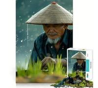 Rompecabezas de 1000 Piezas Agricultor de arroz bajo la Lluvia para Adultos Juguete para ejercitar la Mente Imagen Suave y Relajante para armar Un Regalo Encantador (38x52cm)
