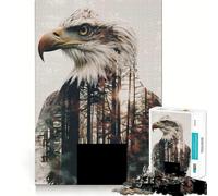 Rompecabezas de 1000 Piezas Águila Calva Doble Exposición Corte Actividad Divertida Inteligente Tiempo de Diversión Acogedor Cumpleaños Arte Juego (38x52cm)