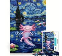 Rompecabezas de 1000 Piezas Ajolote en la Noche Estrellada Pintura de Corte Diversión Inteligente Actividad Divertida Momento Acogedor Juego artístico de cumpleaños (38x26cm)