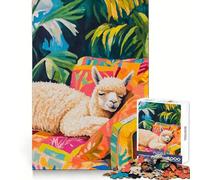 Rompecabezas de 1000 Piezas Alpaca durmiendo en un paraíso Tropical para Adultos Un Rompecabezas Mental Relajante y Divertido para armar Una cálida Sorpresa 50x75cm