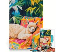 Rompecabezas de 1000 Piezas Alpaca durmiendo en un paraíso Tropical para Adultos Un Rompecabezas Mental Relajante y Divertido para armar Una cálida Sorpresa 50x75cm