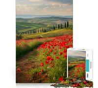 Rompecabezas de 1000 Piezas Amapolas Rojas de la Toscana para Adolescentes Refuerza la Memoria Divertido y Relajante Borde de Calidad Regalo Ideal (50x75cm)
