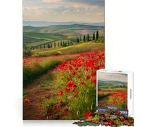 Rompecabezas de 1000 Piezas Amapolas Rojas de la Toscana para Adolescentes Refuerza la Memoria Divertido y Relajante Borde de Calidad Regalo Ideal (50x75cm)