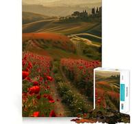 Rompecabezas de 1000 Piezas Amapolas Rojas de la Toscana para Adolescentes Rompecabezas Inteligente, Juguete para Pensar, Relajarse, Corte Limpio, Regalo para Festivales (50x75cm)