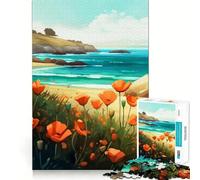 Rompecabezas de 1000 Piezas Amapolas y Océano para Adolescentes Juguete de lógica, Sencillo, Divertido, con Bordes Suaves y Elegante Regalo Ideal (38x52cm)