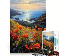 Rompecabezas de 1000 Piezas Amapolas y Océano para Adolescentes Juguete Que estimula la Mente, pasatiempo Tranquilo, Corte preciso, Regalo de Temporada (38x26cm)