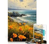 Rompecabezas de 1000 Piezas Amapolas y Océano para Adultos y Adolescentes Ideal para Relajarse, calmarse y desconectar Corte Suave Regalo conmovedor (38x26cm)