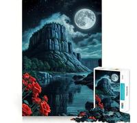 Rompecabezas de 1000 Piezas Ambiente Nocturno de Rosas Rojas para Adolescentes Juguete Interactivo para Crear y Jugar Diseño Coleccionable con Corte nítido (38x52cm)