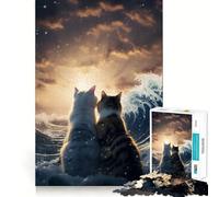 Rompecabezas de 1000 Piezas Amor de Gatito insumergible Entrenamiento Cerebral,Divertido,Encaje, Huecos,Actividad para Fortalecer los Lazos Familiares (38x26cm)