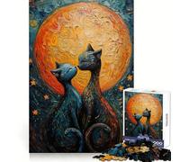 Rompecabezas de 1000 Piezas Amor de Gato bajo la Luna para Adolescentes Claridad Mental, Placer Relajante, Cierre, Sorpresa Festiva (50x75cm)