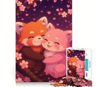 Rompecabezas de 1000 Piezas Amor de Panda Rojo Entre Flores de Cerezo para Adultos y Adolescentes Recuerda armarlo Lentamente y Disfruta de un Corte preciso Arte Coleccionable (50x75cm)