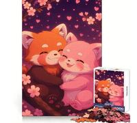 Rompecabezas de 1000 Piezas Amor de Panda Rojo Entre Flores de Cerezo para Adultos y Adolescentes Recuerda armarlo Lentamente y Disfruta de un Corte preciso Arte Coleccionable (50x75cm)