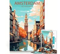 Rompecabezas de 1000 Piezas Ámsterdam Países Bajos Corte Diversión Juego Inteligente Actividad Tiempo de diversión Acogedor Cumpleaños Arte Juego (50x75cm)