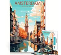 Rompecabezas de 1000 Piezas,Ámsterdam,Países Bajos,Corte preciso,Arte,desafío Mental,Regalo,Tiempo Libre,diversión,decoración navideña para la Pared (38x52cm)