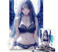 Rompecabezas de 1000 Piezas Ángel Azul con Estrellas Chica Anime Waifu Articulaciones Precisas,Juguete de Construcción para Concentración,Juego Silencioso,Juego Divertido para Cumpleaños 38x26cm