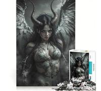 Rompecabezas de 1000 Piezas: Ángel Oscuro con Cuernos y alas, decoración de Pared, desafío difícil, cumpleaños y Navidad 50x75cm