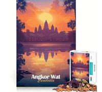 Rompecabezas de 1000 Piezas Angkor Wat al Atardecer Juego para ejercitar la Mente,artesanía experta en Corte,pasatiempo Fascinante para Momentos de Ocio (50x75cm)