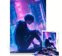 Rompecabezas de 1000 Piezas Anime Boy in Neon City para Adolescentes Ideal para Relajarse, divertirse y Disfrutar Un Regalo Memorable (38x26cm)