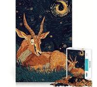 Rompecabezas de 1000 Piezas Antílope descansando bajo una Noche Estrellada para Adultos Ideal para estimular la Memoria, Relajarse y Jugar con Rompecabezas Corte Suave Regalo de cumpleaños (50x75cm)