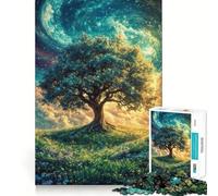 Rompecabezas de 1000 Piezas Árbol bajo Cielo Estrellado Decoración de Bordes limpios Resolución de Problemas Diversión Fácil Tiempo Divertido Decoración de Navidad Regalo (38x26cm)