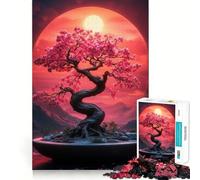 Rompecabezas de 1000 Piezas Árbol bonsái con Flores Rosas Juego de articulaciones afiladas,Entrenamiento Mental,diversión,Juego para Pasar un rato Agradable,decoración navideña para la Pared 50x75cm