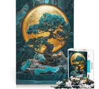 Rompecabezas de 1000 Piezas: Árbol bonsái con Luna Dorada, decoración de Pared, un Reto para completar, Que fomenta el Amor Entre Parejas 38x26cm