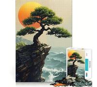 Rompecabezas de 1000 Piezas Árbol bonsái en un acantilado con Vista al océano Piezas de Ajuste preciso Juego Divertido y Estimulante Momentos acogedores y Divertidos Decoración navideña 38x26cm